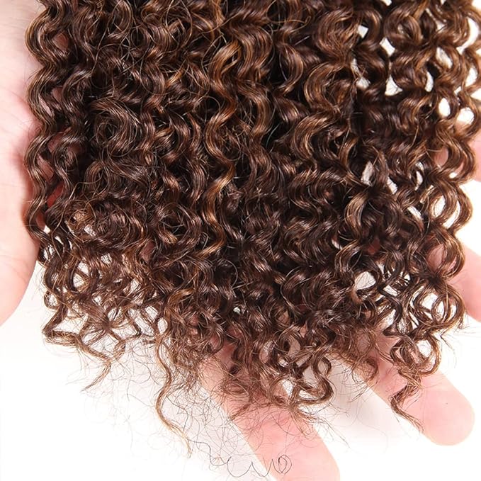 Brown Highlight Bundles Ombre Kinky Curly Human Hair Bundles 28 Inch Brazilian Unprocessed Virgin Hair 1 Bundle Two Tone Brown Curly Bundles P4/30 Bundles Remy Human Hair Extensions