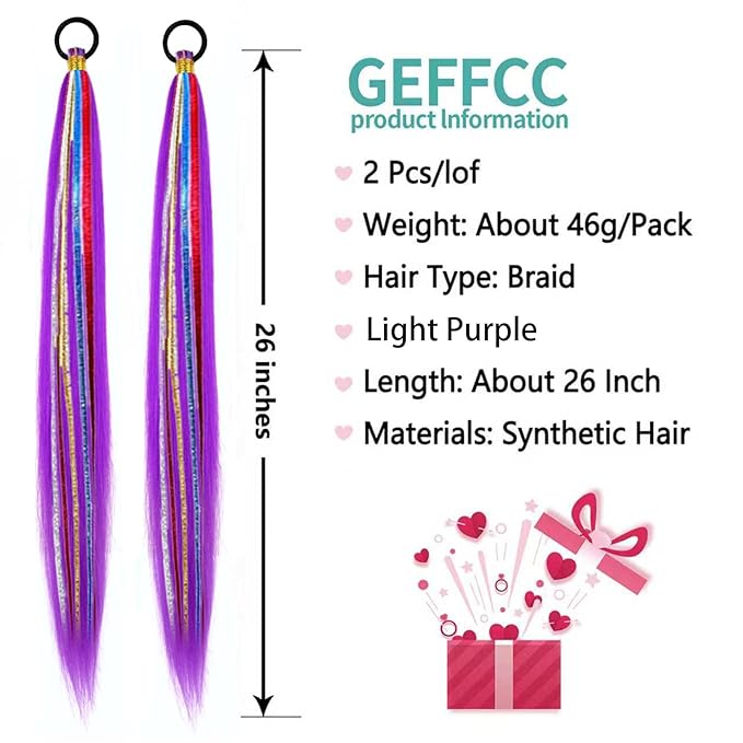 2 Pack Braid Ponytail Extensions, 26 Inch Braided Ponytail Wig with Elastic Tie for Girls (Light Purple, 26 Inch)