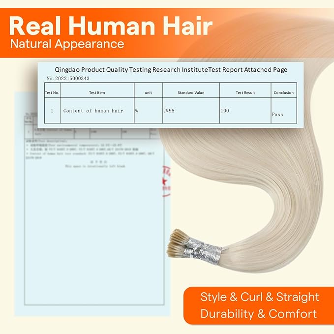Full Shine I Tip Hair Extensions Human Hair Color 1000 Ice Blonde 16 Inch 40 Grams Itip Human Hair Extensions Prebonded Extensions Remy Hair for Women add Volume
