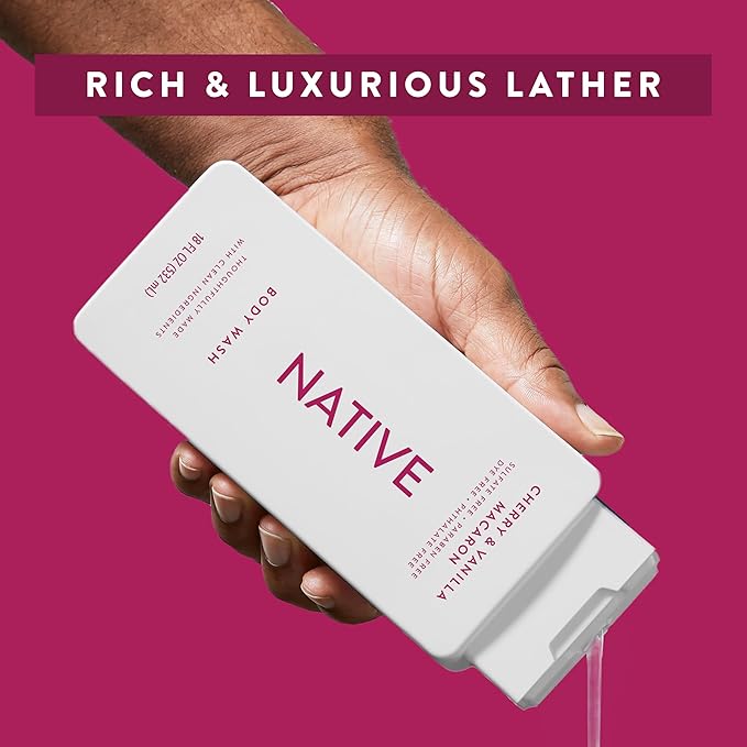 Native Body Wash Contains Naturally Derived Ingredients | For Women & Men, Sulfate, Paraben, & Dye Free Leaving Skin Soft and Hydrating | Cherry & Vanilla Macaron 18 oz