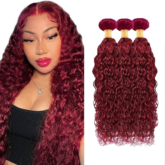 150g Burgundy Bundles Human Hair 99j Water Wave Bundles 20 22 24 inch Red Human Hair Bundle Burgundy Water Wave Bundle