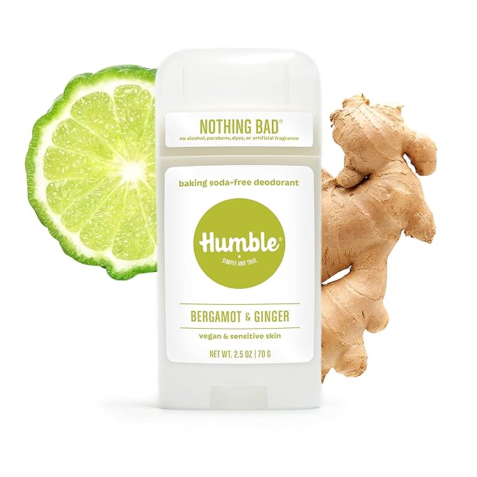 HUMBLE BRANDS Aluminum-Free Deodorant, Vegan and Cruelty- free, Formulated for Sensitive Skin, Bergamot & Ginger, 2.5 Ounce (Pack of 1)