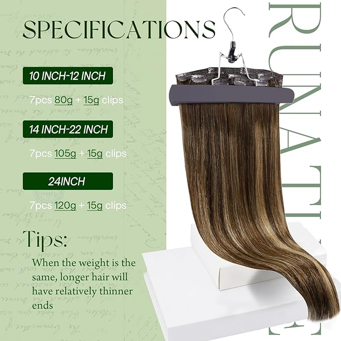 RUNATURE Balayage Clip in Hair Extensions, Real Human Hair Clip in Extensions Short, Brown Hair Extensions Clip Ins, Remy Natural Hair For Daily Wearing, 12 Inch 80g 7pcs #4/27/4 Brown Balayage
