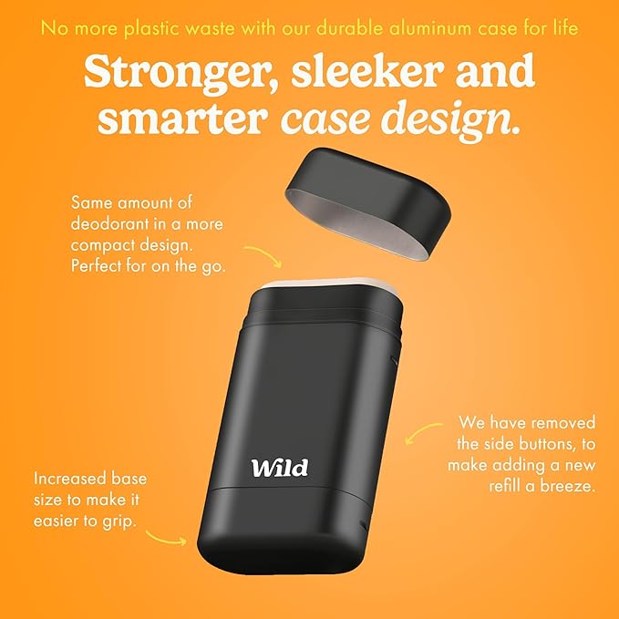 Wild Refillable Deodorant Starter Kit with Black Case and Honey & Cactus Flower Scented Refill 1.4oz - Aluminum Free - Long Lasting Protection - Vegan