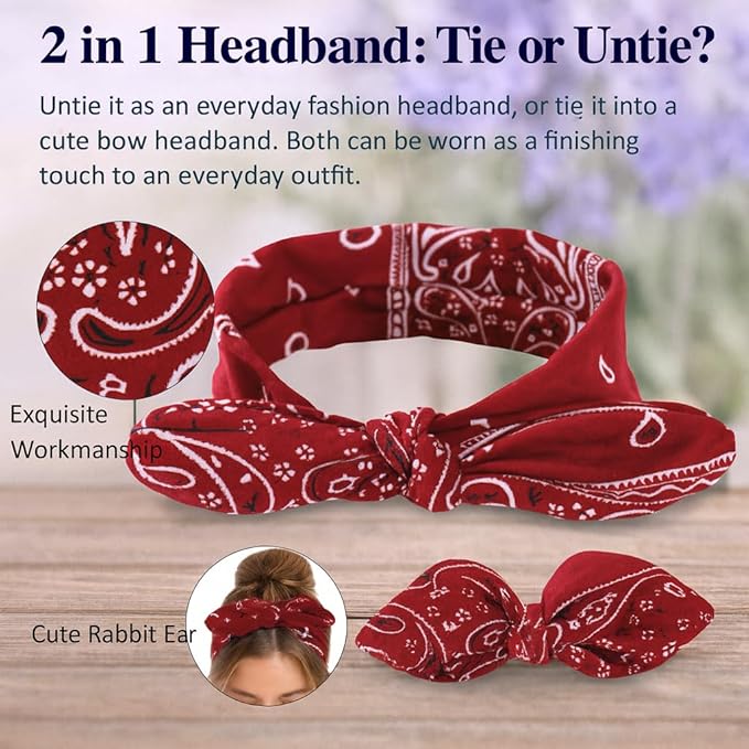 8 Pack Bandana Headband for Women, Bow Boho Hair Accessories, Head Scarf for Women's Hair