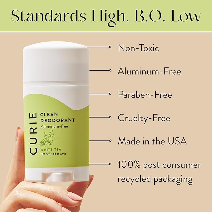 Curie Natural Deodorant Aluminum Free - White Tea Stick & Mini - Travel Size Deodorant for Women - Non Toxic, Paraben Free, Clean, Vegan (2 Pack)