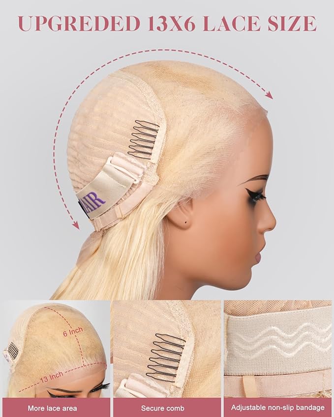Alididi 613 13x6 Lace Front Wig Human Hair 26 Inch 180 Density Blonde Wig Human Hair Straight 100% Real Human Hair True Length Random Dyeing No Tangle No Shedding No synthetics Triple Lifespan 3x