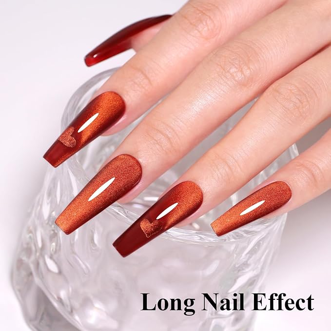 10ml Hema Free Red Brown Cat Eye Gel Nail Polish Soak Off Long Lasting Holographic UV/LED with Magnetic Stick Gift for Women 1Pcs