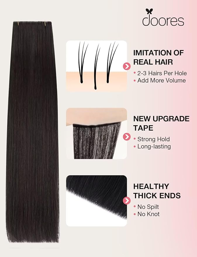 DOORES Invisi Edge Wide Hair Extensions Real Human Hair Tape in, Natural Black 4PCS Injection Tape ins 20g 18 Inch, 3 Inch Wide Natural Virgin Human Extensions Seamless Side