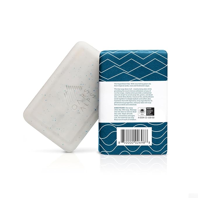Oars + Alps Eucalyptus Superfoliant Exfoliating Bar Soap for Men, Deep Cleaning & Exfoliating Soap with Jojoba Beads, Made with Clean Ingredients, All Skin Types, Cruelty Free, 3pk, 6oz