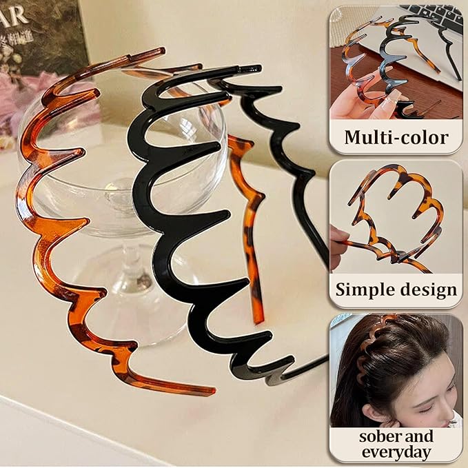 U Shape Fashion Tooth Hair Comb Headband,Zig Zag Headbands for Women，High Cranium Head Band,Wavy Teeth Hairs Hoop for Women Girls Hairs Accessory Styling(4PCS)