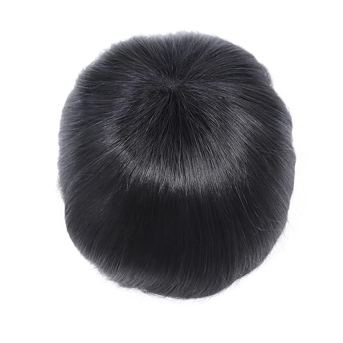 6x8 7x9 Hair Men’s Toupee Mono Lace PU Hairpiece Replacement Capillary Prosthesis System 100% Human Hair Breathable Durable Males Wig Natural Black (Q6, 8X10)