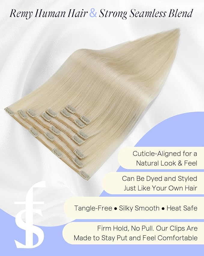 Full Shine Clip on Hair Extensions for Women Blonde 22 Inch 150 G Remy Blonde Human Hair Clip in Extensions 7 Pcs