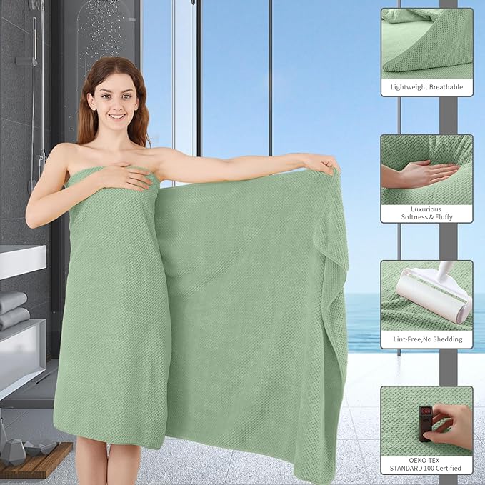 8 Piece Bathroom Towel Set Green |2 Oversized Large Bath Towels Sheet,2 Hand Towels and 4 Washcloths| 600GSM Ultra Soft Luxury Premium Towel Set Highly Absorbent Quick Dry Hotel Towel Collection