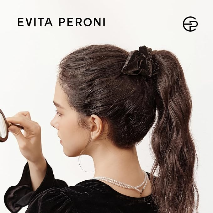 Evita Peroni Winter Velvet Scrunchie - Triangle Hair Scrunchies for Women - Soft Stretchy Hair Ties - Elegant Hair Accessories with Luxe Gift Box (Brown)