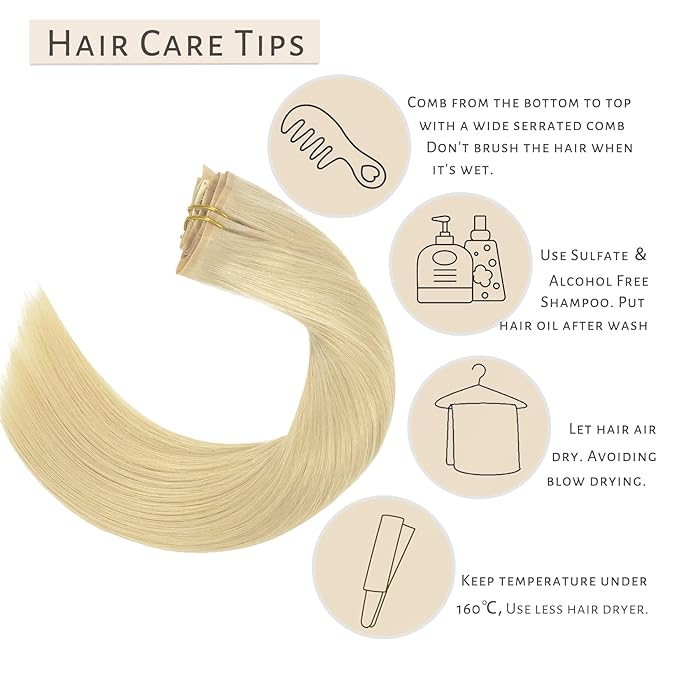 Caliee Platinum Blonde Clip-in Hair Extensions 60A 22Inch 110G Full Head Seamless Real Human Hair Extensions 7Pcs Fluffy Not Tangled Thick Clip-on Extensions Natural Hair for Women