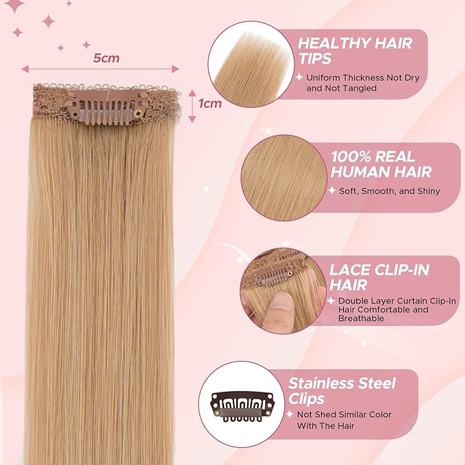Clip in Hair Extensions Real Human Hair for Women, 18 Inch 40g 6pcs, Dark Blonde, Straight - Highlight, Add Volume and Length for Daily Wear, Parties, Weddings