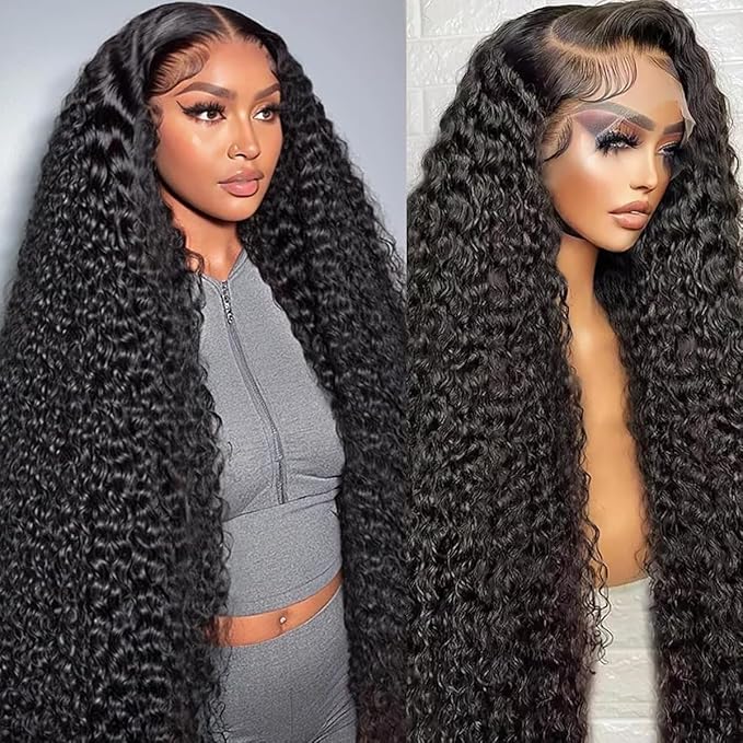 36 Inch Deep Wave Lace Front Wigs Human Hair 200 Density 13x6 HD Transparent Lace Front Wigs Human Hair Pre Plcked Curly Wig for Women Deep Wave Frontal Wigs Human Hair with Baby Hair