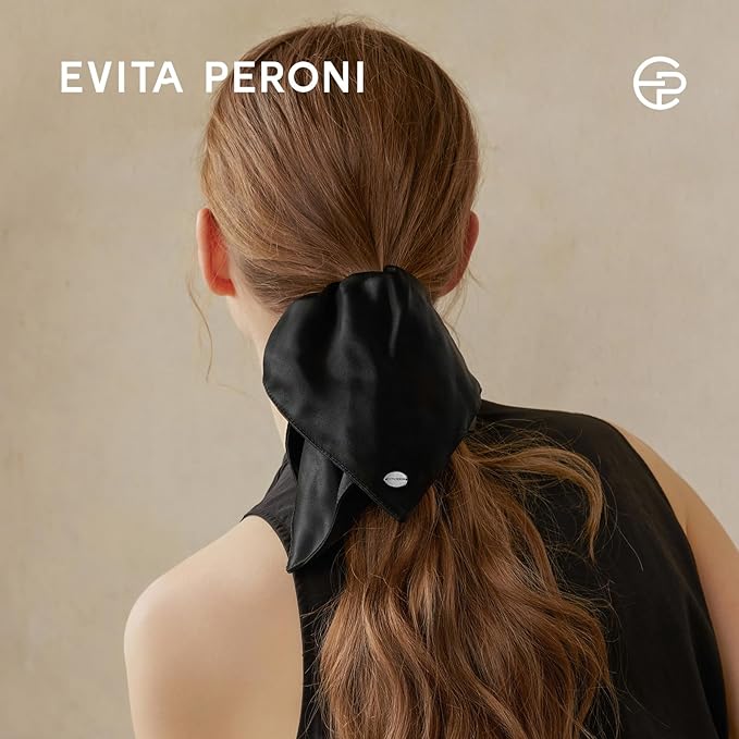 EVITA PERONI Hair Scrunchies for Women, Polyester and Acetate Hair Ties, Silky Smooth No-Damage Hair Bands, Gentle Elastic Ponytail Hold for Women Girls (Elegant Black)
