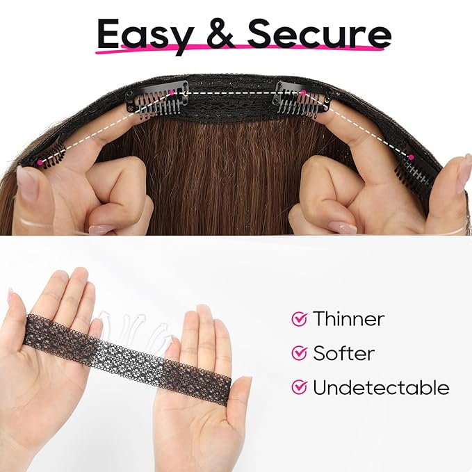 REECHO 16" Invisible Wire Hair Extensions with Thinner Softer Lace Weft Adjustable Size Removable Secure Clips in Short Straight Secret Hairpiece for Women - Light Brown with Blonde Highlights