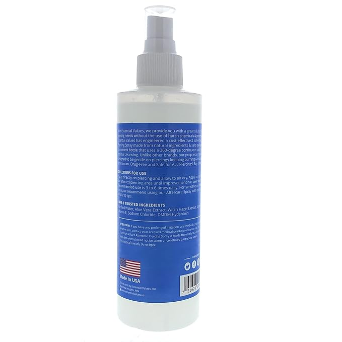 Essential Values 2 Pack Piercing Aftercare Spray (8 OZ Per Bottle) - Gentle on Contact - Made in USA