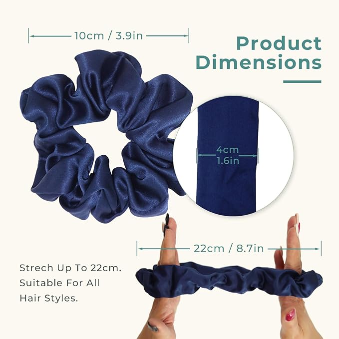 100% Mulberry Silk Scrunchies for Women and Girls,Pure Silk Hair Tie,No-Crease Ponytail Holder,Soft & Gentle on Hair,Elastic Band for All Hair Types,1 Pack,Navy Blue