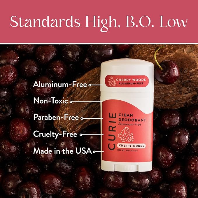 Curie Natural Deodorant Aluminum Free - Cherry Wood Stick & Mini - Travel Size Deodorant for Women - Non Toxic, Paraben Free, Clean, Vegan (2 Pack)