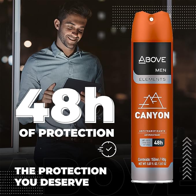 ABOVE Canyon - 48 Hours Antiperspirant Deodorant for Men - Notes of Bergamot, Lemon and Apricot - Dry Spray Protects Against Sweat and Body Odor - Stain and Cruelty Free - 3.17 oz