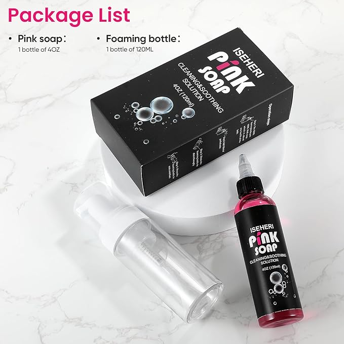 Ultra Concentrated Pink Soap 4OZ with Foaming Bottle 120ml, Tattoo Soap Tattoo Supplies for Tattoos Piercings, Clean Skin Equipment