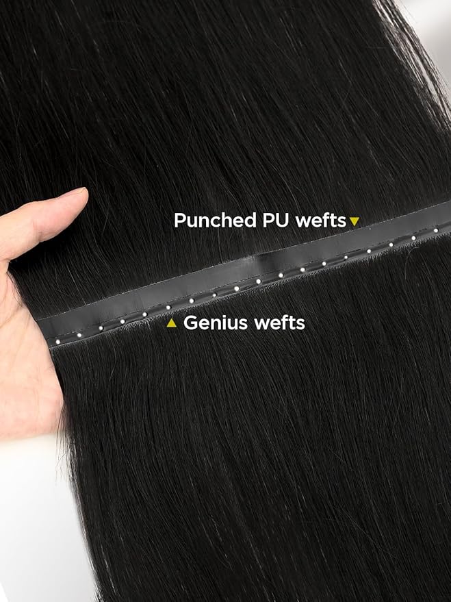 Twin Tab Butterfly Genius Weft Human Hair Extensions Latest Double Invisible Real 100% Remy Human Hair Weft with Micro Bead Simulated Scalp Hair Extensions100g 7ps 18 Inch Black