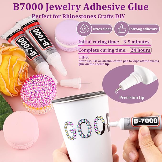 30000Pcs AB Rhinestones for Bedazzling with B7000 Jewelry Glue, Bedazzler Kit Flatback Gems, Resin Rhinestones for Crafting Crafts Clothing Shoes Fabric Nail Art Assorted Size 2/3/4/5/6mm