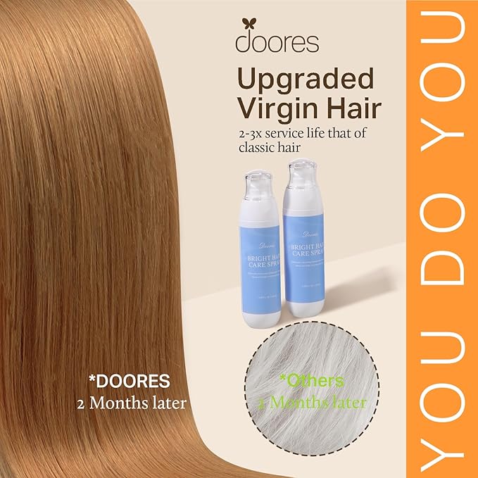 DOORES Seamless Clip-in Hair Extensions, Medium Auburn 18 Inch 130g 7pcs, Straight Natural Real Hair, Invisi Edge