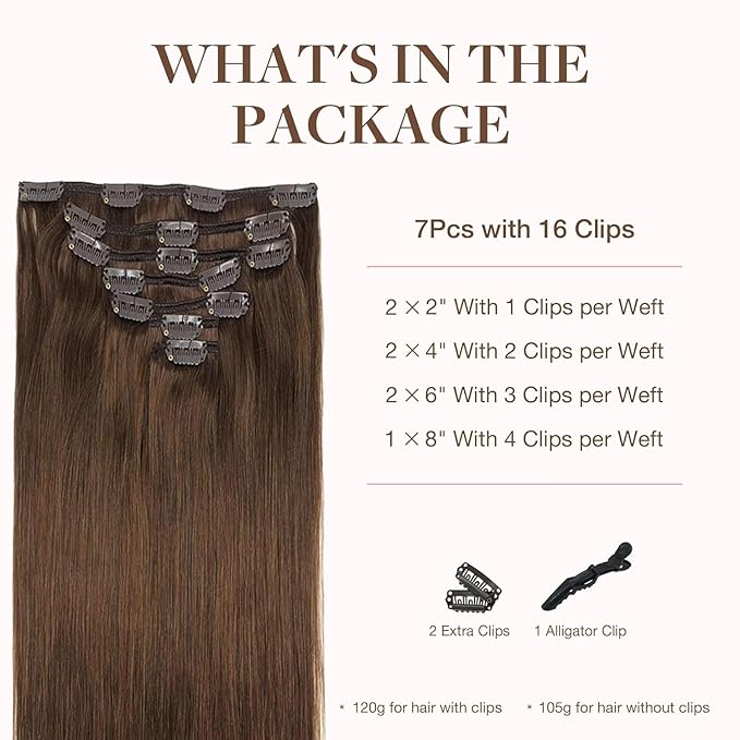 GOO GOO Clip in Hair Extensions Real Human Hair, Remy Human Hair Extensions Clip ins for Women, Natural Human Hair, 12inch 85g 7Pcs, 4A Chocolate Brown