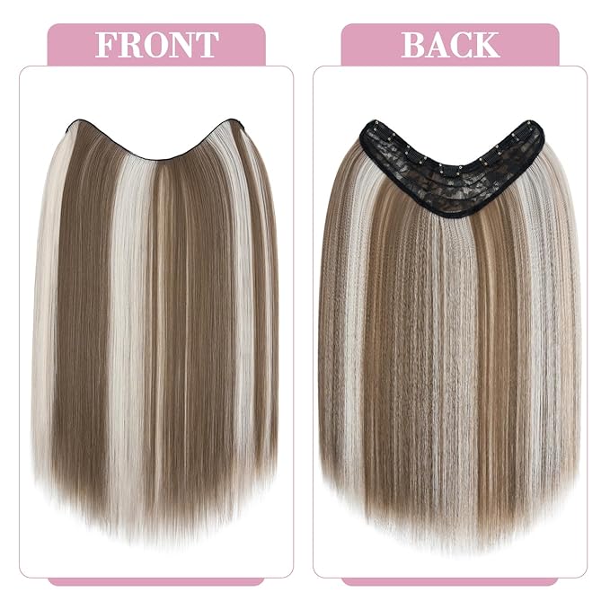 S-noilite One Piece Clip in Hair Extensions Balayage 18 Inch U-Shaped One Piece Weft Hair Extensions with 5 Clips Synthetic 3/4 Full Head Long Straight Clip in Hairpieces for Women,#18TP60A