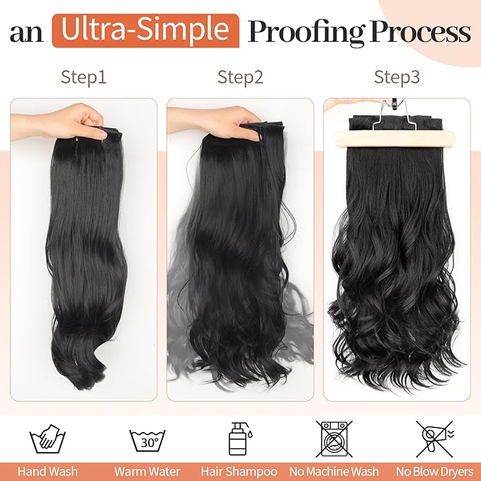 Kookastyle Clip in Hair Extensions 4 pcs Natural Long Synthetic Curly Hairpieces Layered Soft Invisible for Women Black 20 Inch