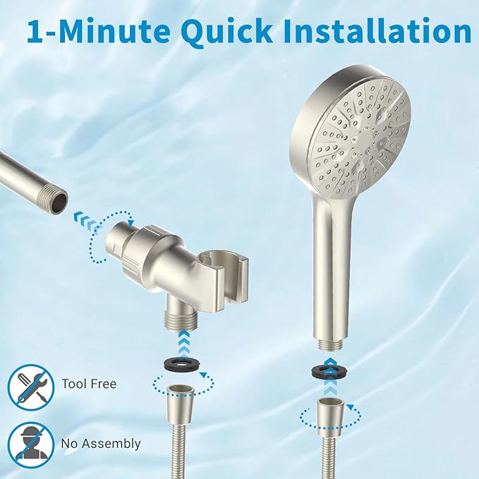 6-Mode Shower Head with Handheld, High Pressure Handheld Shower Heads, Detachable Showerhead 71" Extra Long Stainless Steel Hose Adjustable Brass Joint Holder for Bathroom Upgrade Brushed Nickel