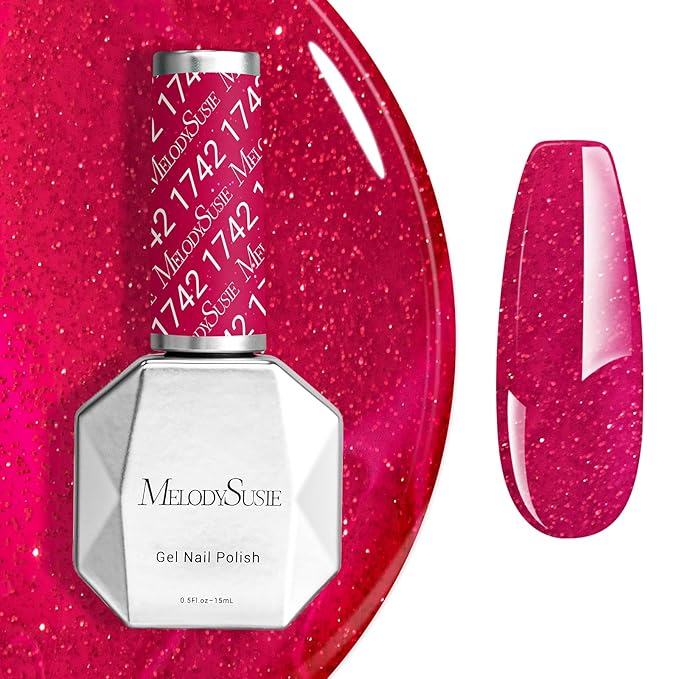 MelodySusie Hot Pink Shimmer Gel Nail Polish,Red 0.5fl oz Soak Off UV LED Pink Diamond Glitter Gel Polish Gift for Women Nail Art Manicure Salon DIY Nail Design Decoration at Home-1742