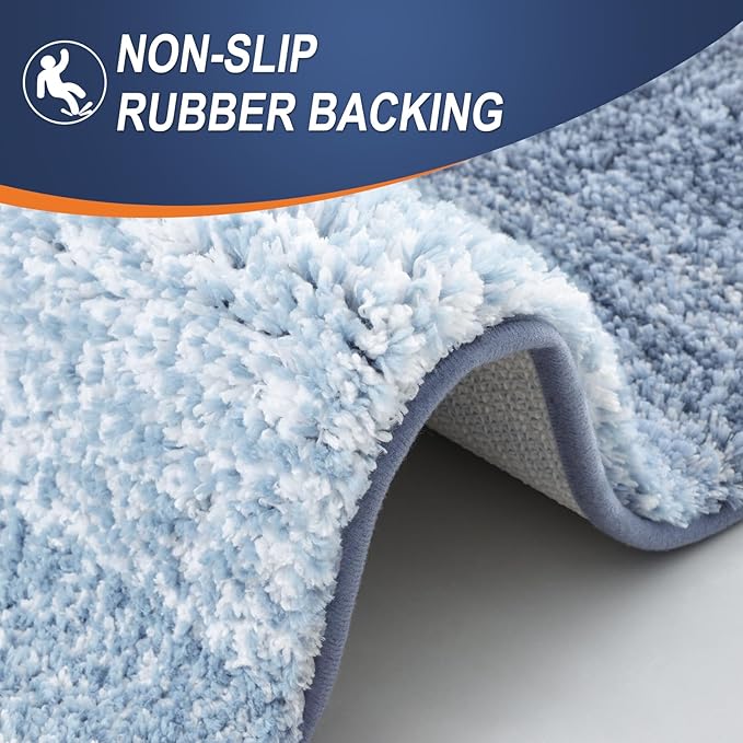 OLANLY Bathroom Runner Rugs 47x17, Extra Soft Absorbent Microfiber Bath Rugs, Rubber Backing, Quick Dry, Machine Washable Bath Mats for Bathroom Floor, Tub and Shower, Home Decor Accessories, Blue