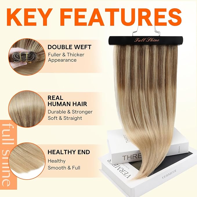 Full Shine Hair Extensions Real Human Hair Sew In Color 10 Golden Brown Fading To 16 Golden Blonde Highlight 16 Blonde Human Hair Bundles Invisible Weft Extensions Remy Hair 20 Inch 105G