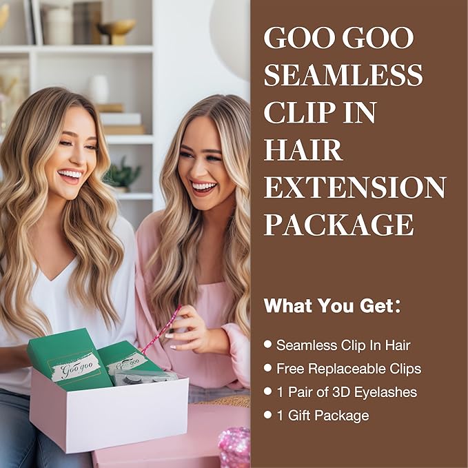 GOO GOO Clip in Hair Extensions Real Human Hair, Remy Human Hair Extensions Clip ins for Women, Natural Human Hair, 24inch 160g 7Pcs, 22F Light Golden Blonde