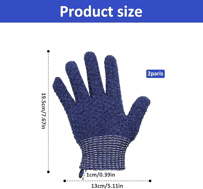 Shower Exfoliating Gloves, 2 Pairs Heavy and Large Bathing Gloves Body Wash Dead Skin Removal Deep Cleansing Sponge Loofah for Women Men Shower Spa Massage Body Face Hand Foot, Blue
