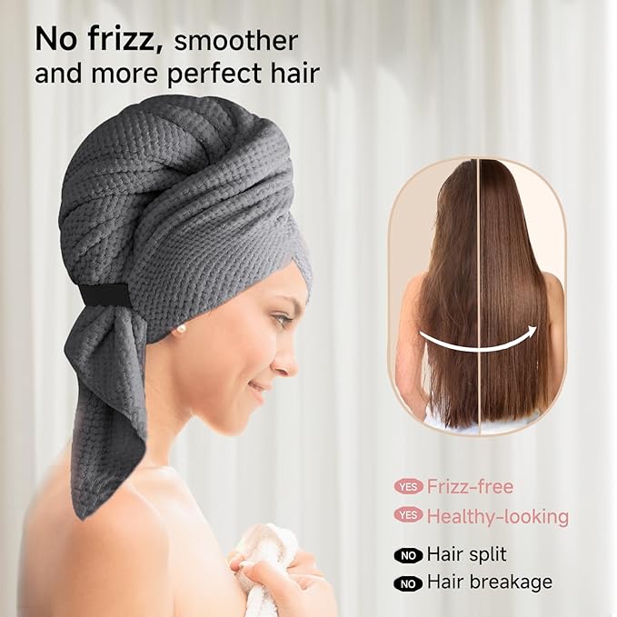 Large Microfiber Hair Towel for Women,Super Soft Anti Frizz & Quick Dry for Curly Hair,Ultra Absorbent Hair Wrap Towels for Long,Thick,Wet Hair 24x42 Inches (Grey)