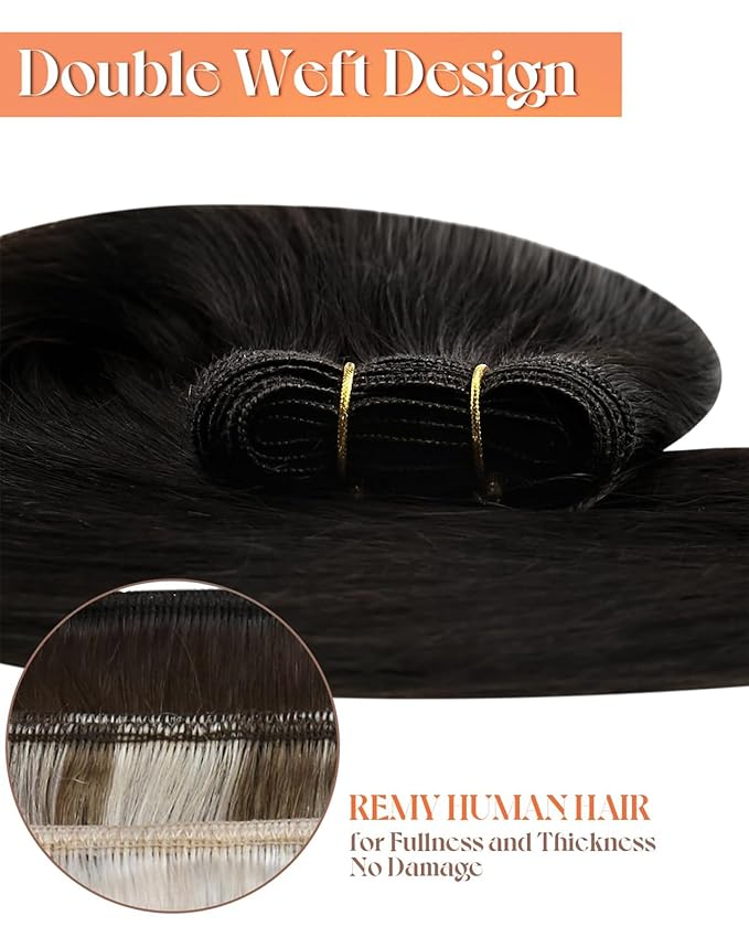 Sunny Hair Sew in Hair Extensions Real Human Hair Brown Weft Hair Extensions Human Hair Dark Brown Straight Human Hair Weft Extensions Brazilian Real Hair Weft Full Head 16inch 100G