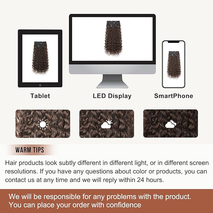 Clip in Hair Extensions, FLUFYMOOZ 4PC 100％ Pure Protein Silk Hair Extensions Long Soft Natural Hairpiece 20 Inch Curly Hair Extension for Women (Reddish Brown)