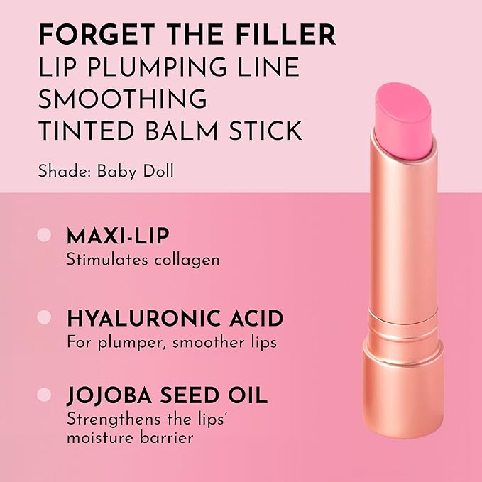 "LAWLESS Forget the Filler Lip Plumping Line-Smoothing Tinted Balm, Baby Doll, Pink, 0.09 Ounce"