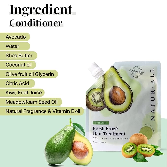 NaturAll 4 Oz. Deep Conditioning Hair Mask - Hydrating Ice Cream Treatment for Dry, Damaged Hair Growth - Ideal for All Hair Types (Avocado & Kiwi)
