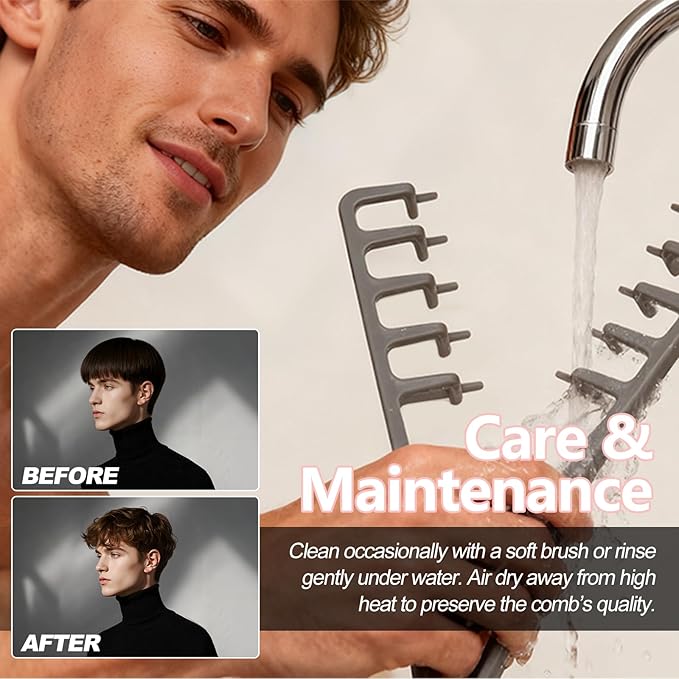 Texture Comb, Voluminous Wide-Toothed Hair Comb, Apparatus Maximum Lift Roots Volume Tool, Barber Wide Fine-Toothed Dual-Purpose Set, ABS Plastic with Textured Grip Tool for Men 1PC (Gray)