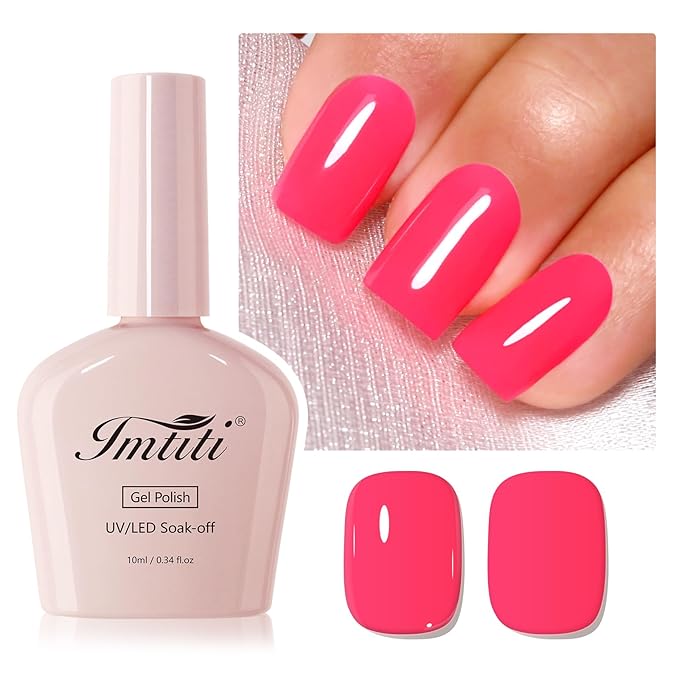 Imtiti Neon Pink Gel Nail Polish, 1Pcs Hot Pink Soak Off UV LED Gel Polish, Long Lasting, Nail Art Manicure Salon DIY at Home for Spring and Summer (0.34 Fl Oz-952)