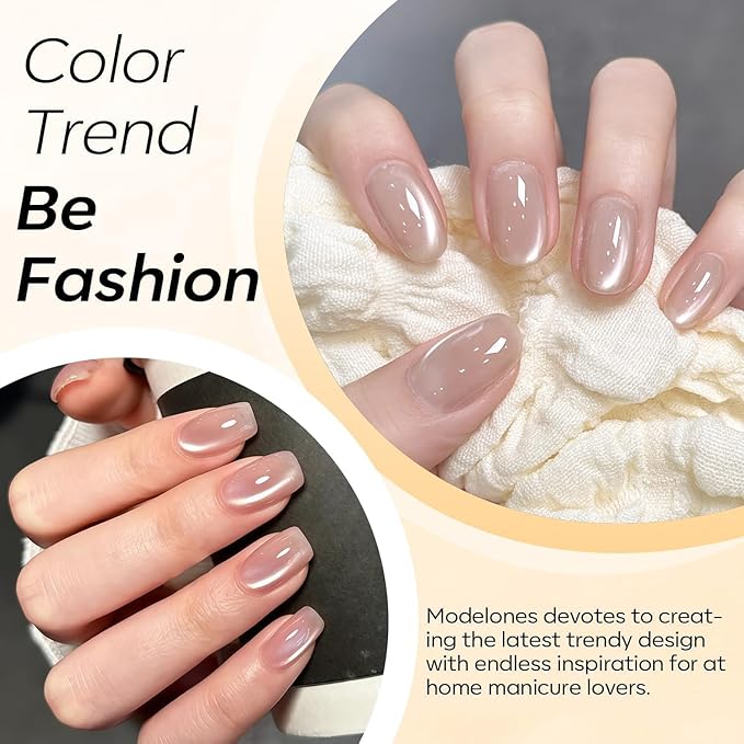 modelones Silk Cat Eye Gel Nail Polish,Pearl Nude Gel Polish Glitter Glass Polish with Magnet Soak Off Led Shimmer Shell 15 ML