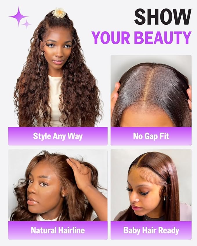 13x6 Chocolate Brown Lace Front Wig 220% Density Body Wave Lace Front Wigs Human Hair Pre Plucked Ear-to Ear HD Frontal Brown Drawstring Wig Human Hair 4# 20 Inch